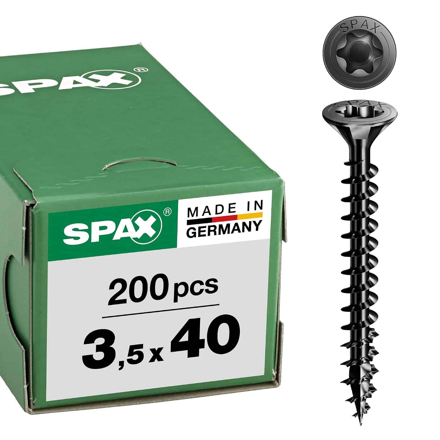 Spax Tornillo universal, cabeza avellanada, negro, T-STAR Plus, rosca completa (3,5 x 40 mm, 200 unidades)